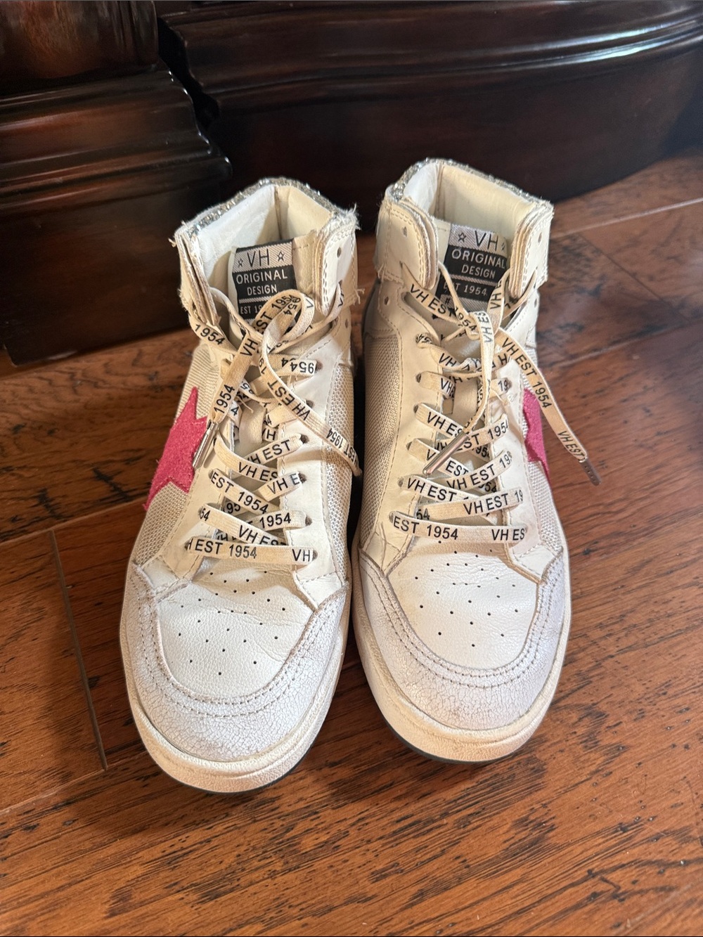Vintage Havana Cream High-Top Sneakers with Pink Star